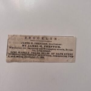 Trade Sales Of Hats James H Prentice Brooklyn LI 1869 NY Clipping SAJ7-S92